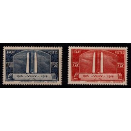 1936 - Frankrig - AFA 308-09 - Frimærke - Krigsmonumentet i Vimy - Komplet sæt - Postfrisk.